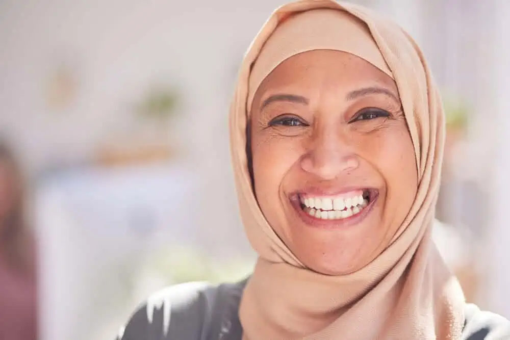 Smiling older woman wearing a hijab